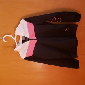 Puma full zip sweatshirt with hood, black,pink,white size 6